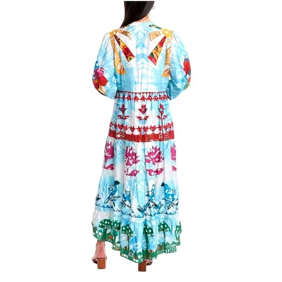 Farm Rio Tie Dye Rainbow Patchwork Maxi Dress S Blue Multi NEW 297352 - Picture 2 of 15